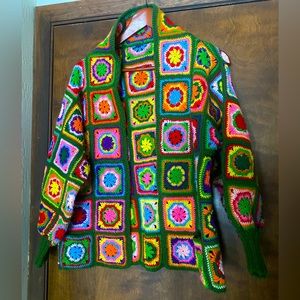 Shawl Collar Granny Square Sweater